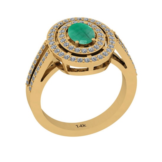 1.24 Ctw I2/I3 Emerald And Diamond 14k Yellow Gold Ring