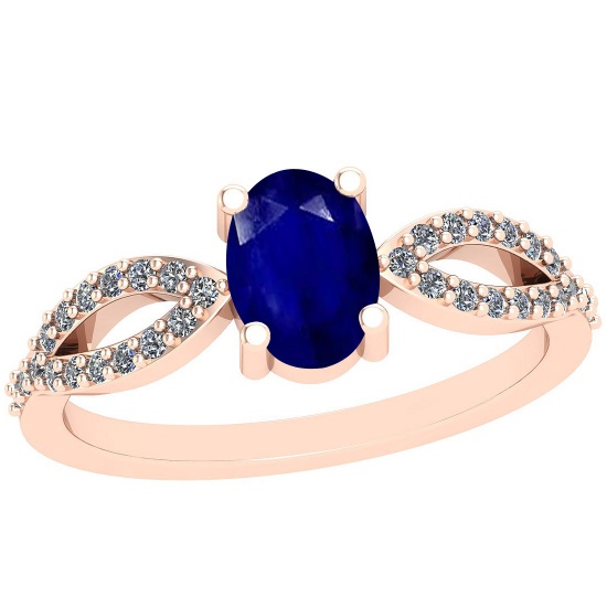 0.64 Ctw I2/I3 Blue Sapphire And Diamond 14K Rose Gold Ring