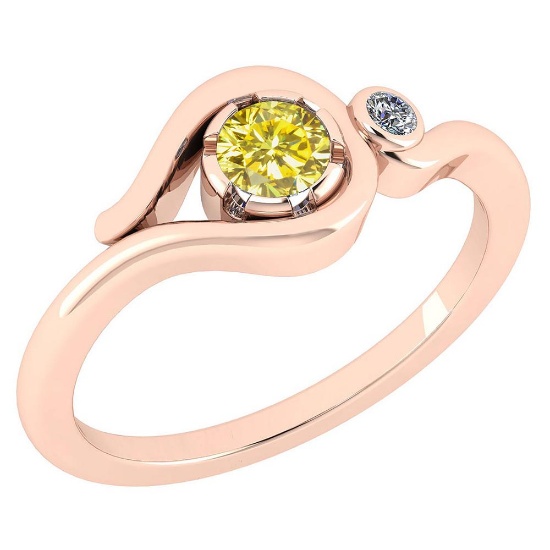 Certified 0.28 Ctw Treated Fancy Yellow Diamond And Diamond 14K Rose Gold Solitaire Ring (I1/I2) MAD