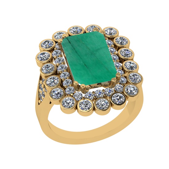 5.43 Ctw SI2/I1 Emerald and Diamond 14K Yellow Gold Double Ring