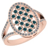 Certified 0.97 Ctw I2/I3 Treated Fancy Blue And White Diamond 14K Rose Gold Band Ring