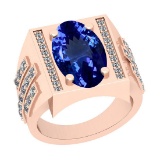 Certified 6.58 Ctw VS/SI1 Tanzanite And Diamond 14K Rose Gold Vintage Style Engagement Ring