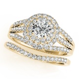 Certified 1.30 Ctw SI2/I1 Diamond 14K Yellow Gold Bridal Engagement Halo Set Ring