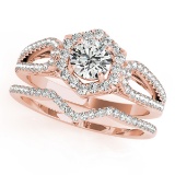 Certified 1.35 Ctw SI2/I1 Diamond 14K Rose Gold Engagement Halo Ring