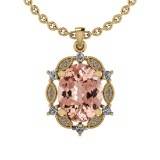 5.02 Ctw SI2/I1 Morganite And Diamond 14K Yellow Gold Vintage Style Necklace