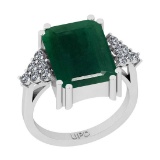 8.37 Ctw SI2/I1 Emerald And Diamond 14K White Gold Cocktail Engagement Ring
