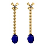 1.55 Ctw I2/I3 Blue Sapphire And Diamond 14K Yellow Gold Earrings