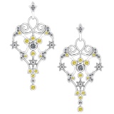 Certified 0.61 Ctw I2/I3 Treated Fancy Yellow And White Diamond 14K White Gold Victorian Style Earri