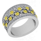 Certified 1.76 Ctw I2/I3 Treated Fancy Yellow And White Diamond 14K White Gold Band Ring