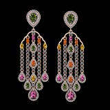 12.05 Ctw SI2/I1 Multi Sapphire And Diamond 14K Rose Gold Dangling Earrings