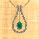 Certified 8.69 Ctw Emerald And Diamond I1/I2 14K Yellow Gold Victorian Style Pendant Necklace