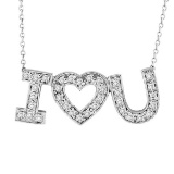 I Love You Diamond Heart Pendant Necklace in 14k White Gold (1/2 ct)