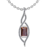 44.00 Ctw I2/I3 Kunzite And Diamond 14K White Gold Pendant Necklace