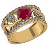 Certified 2.00 Ctw Ruby And Diamond Ladies Fashion Halo Ring 14k Yellow Gold (VS/SI1) MADE IN USA