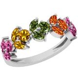Certified 1.55 Ctw Multi Sapphire 14K White Gold Ring
