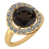 Certified 4.08 Ctw Smoky Quartz And Diamond VS/SI1 Halo Ring 14K Yellow Gold MADE IN USA