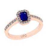 0.77 Ctw SI2/I1 Blue Sapphire And Diamond 14K Rose Gold Engagement Ring