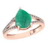 2.67 Ctw SI2/I1 Emerald And Diamond 14K Rose Gold Ring