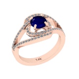 1.41 Ctw I2/I3 Blue Sapphire And Diamond 14k Rose Gold Ring