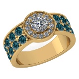 Certified 2.08 Ctw I2/I3 Treated Fancy Blue And White Diamond 14K Yellow Gold Victorian Style Engage