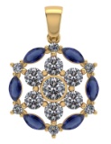 Certified 1.30 CTW Genuine Blue Sapphire And Diamond 14K Yellow Gold Pendant