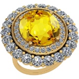 20.91 Ctw I2/I3 Lemon Topaz And Diamond 14k Yellow Gold Engagement Halo Ring