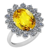 19.63 Ctw I2/I3 Lemon Topaz And Diamond 14k White Gold Engagement Halo Ring