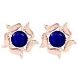 4.00 Ctw Blue Sapphire 14K Rose Gold Stud Earrings