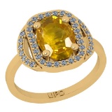 2.32 Ctw I2/I3 Yellow sapphire And Diamond 14K Yellow Gold Engagement Ring