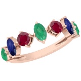 Certified 1.45 Ctw Emerald,Ruby,Blue Sapphire 14K Rose Gold Ring