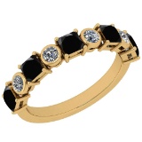 Certified 0.77 Ctw I2/I3 Treated Fancy Black And White Diamond 14K Yellow Gold Band Ring