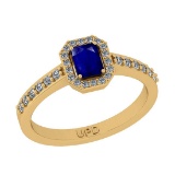 0.77 Ctw SI2/I1 Blue Sapphire And Diamond 14K Yellow Gold Engagement Ring