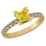 Certified 1.04 Ctw Treated Fancy Yellow Diamond And Diamond Ladies Fashion Halo Ring 14k Yellow Gold