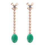 1.55 Ctw I2/I3 Emerald And Diamond 14K Rose Gold Earrings