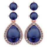 Certified 5.17 Ctw Blue Sapphire And Diamond 14k Rose Gold Halo Dangling Earrings