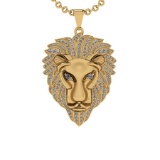 1.65 Ctw SI2/I1 Diamond 14K Yellow Gold Lion Pendant Necklace