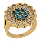 0.94 Ctw i2/i3 Treated Fancy Blue and White Diamond 14K Yellow Gold Flower Engagement Ring