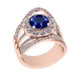 3.73 Ctw SI2/I1 Tanzanite And Diamond 14K Rose Gold Vintage Style Engagement Ring