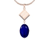 3.07 Ctw I2/I3 Blue Sapphire And Diamond 14K Rose Gold Pendant