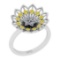 0.65 Ctw i2/i3 Treated Fancy Yellow and White Diamond 14K White Gold Flower Engagement Halo Ring