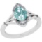 1.20 Ctw SI2/I1 Aquamarine And Diamond 14k White Gold Engagement Halo Ring