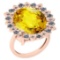 18.55 Ctw I2/I3 Lemon Topaz And Diamond 14k Rose Gold Engagement Halo Ring