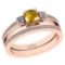 0.83 Ctw I2/I3 Yellow sapphire And Diamond 14K Rose Gold Wedding Set Ring