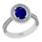 1.25 Ctw SI2/I1 Blue Sapphire And Diamond 14K White Gold Engagement Ring