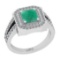 1.74 Ctw SI2/I1 Emerald And Diamond 14K White Gold 2 Row Halo Engagement Ring