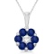 Flower Diamond and Blue Sapphire Pendant Necklace 14k White Gold 1.40ctw