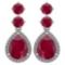 Certified 5.17 Ctw Ruby And Diamond 14k White Gold Halo Dangling Earrings