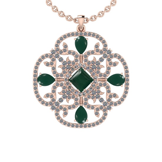 Certified 2.08 Ctw SI2/I1 Emerald And Diamond 14K Rose Gold Necklace