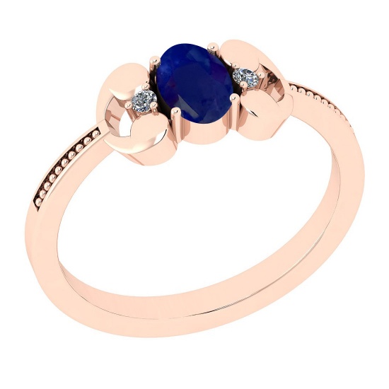 Certified 0.53 Ctw Blue Sapphire And Diamond SI2/I1 14K Rose Gold Vintage Style Ring