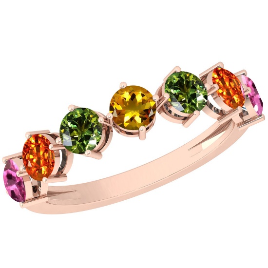 Certified 0.77 Ctw Multi Sapphire 14K Rose Gold Ring